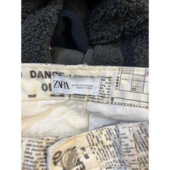 Zara Newspaper & Butterfly Straight-Leg Jeans — White/Black - Picture 4 of 9